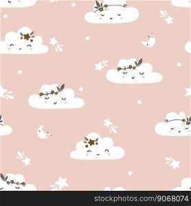 Seamless childish pattern with little clouds. Cute vector texture for kids bedding, fabric, wallpaper, wrapping paper, textile, t-shirt print.. Seamless childish pattern with little clouds. Cute vector texture for kids bedding, fabric, wallpaper, wrapping paper, textile, t-shirt print