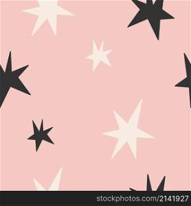 Seamless childish simple pattern for kids with cute stars in modern style on a pink background.. Seamless childish simple pattern for kids with cute stars in modern style on a pink background