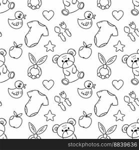 Seamless children’s pattern for sewing clothes and printing on fabric. Background newborn. Cute bear. Toys  baby. Hand drawn wallpaper.