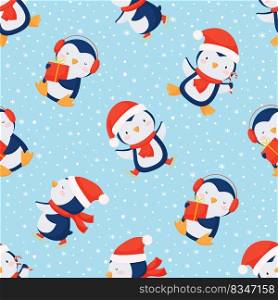 seamless christmas background with cute penguins. Vector illustration. seamless christmas background with cute penguins. winter illustration