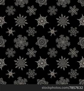 Seamless Christmas black pattern with random drawn snowflakes