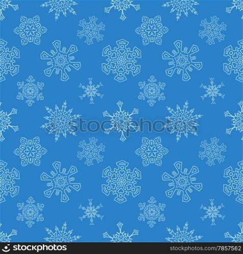 Seamless Christmas blue pattern with random drawn snowflakes