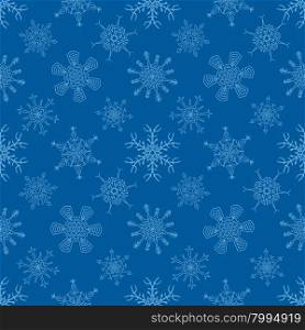 Seamless Christmas blue pattern with random drawn snowflakes