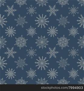 Seamless Christmas dark pattern with random drawn snowflakes