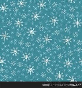 Seamless Christmas pattern of snowflakes on a blue background. Vector Xmas and New Year Holidays Prints Composition
