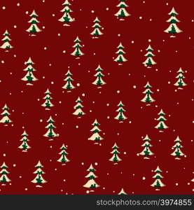 Seamless Christmas pattern with flat colored snowy firs