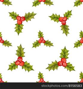 Seamless Christmas pattern with holly berries. Vector illustration. Seamless Christmas pattern with holly berries