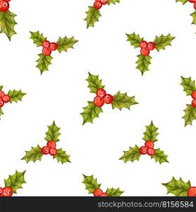 Seamless Christmas pattern with holly berries. Vector illustration. Seamless Christmas pattern with holly berries