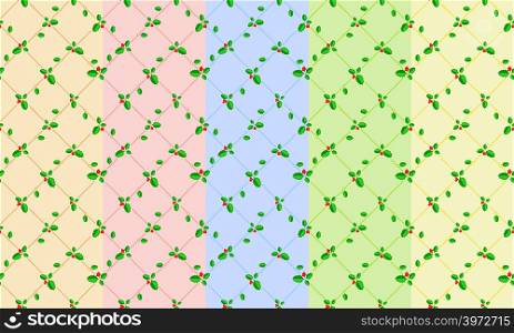 Seamless christmas pattern with holly berry. Vector ornament for textile, prints, wallpaper, wrapping paper, web etc. Available in EPS