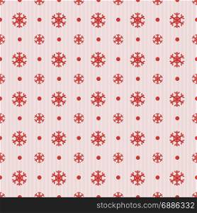 Seamless Christmas pattern with red snowflakes dots and stripes