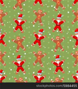 Seamless Christmas pattern with Santa Claus snow and candy cane, Xmas background - vector
