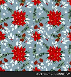 Seamless Christmas poinsettia floral pattern. Christmas flower concept.