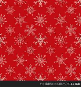 Seamless Christmas red pattern with random drawn snowflakes