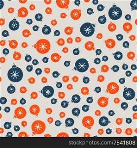 Seamless Christmas winter pattern on light background. Christmas orange and blue balls. Vector illustration for seamless printing on textiles, paper.. Seamless Christmas pattern on light background. Vector illustration.