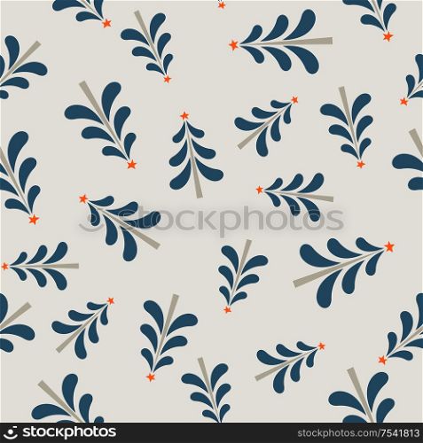 Seamless Christmas winter pattern on light background. Little Christmas trees. Vector illustration for seamless printing on textiles, paper.. Seamless Christmas pattern on light background. Vector illustration.