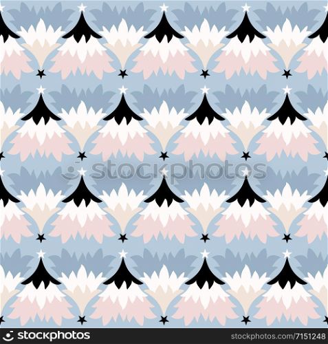Seamless Christmas, winter pattern with pastel color trees for holiday
