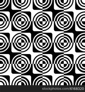 Seamless Circle and Stripe Pattern. Abstract Black and White Background. Vector Regular Texture. Seamless Circle and Stripe Pattern