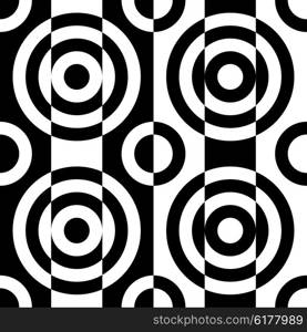 Seamless Circle and Stripe Pattern. Abstract Black and White Background. Vector Regular Texture. Seamless Circle and Stripe Pattern