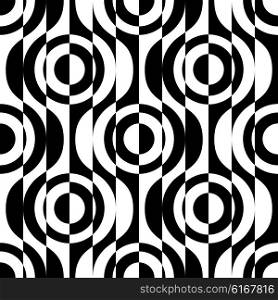 Seamless Circle and Stripe Pattern. Vector Geometric Background. Regular Black and White Texture. Seamless Circle and Stripe Pattern