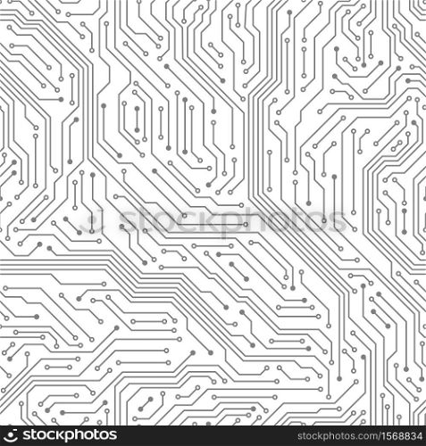 Seamless circuit board. Digital technology electrical scheme printed motherboard computer chip electronic equipment pattern vector texture. Motherboard hardware, circuit scheme processor illustration. Seamless circuit board. Digital technology electrical scheme printed motherboard computer chip electronic equipment pattern vector texture