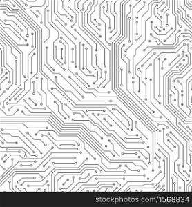 Seamless circuit board. Digital technology electrical scheme printed motherboard computer chip electronic equipment pattern vector texture. Motherboard hardware, circuit scheme processor illustration. Seamless circuit board. Digital technology electrical scheme printed motherboard computer chip electronic equipment pattern vector texture