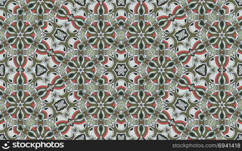 Seamless circular vector pattern. Colored decorative repainting background with tribal and ethnic motifs. Abstract floral geometric lace. Symmetrical flower ornament.