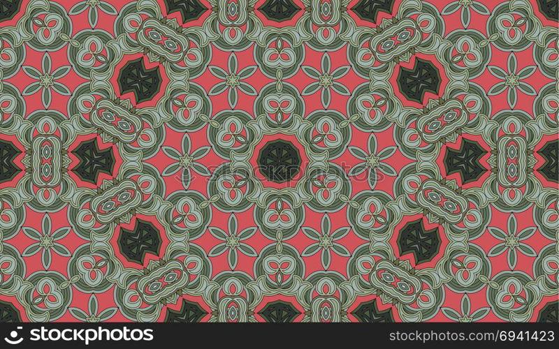 Seamless circular vector pattern. Colored decorative repainting background with tribal and ethnic motifs. Abstract floral geometric lace. Symmetrical flower ornament.