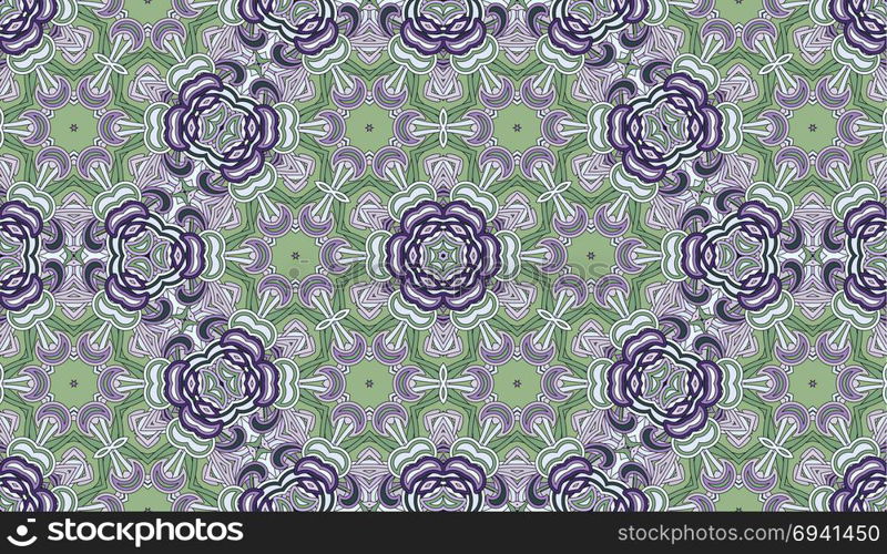 Seamless circular vector pattern. Colored decorative repainting background with tribal and ethnic motifs. Abstract floral geometric lace. Symmetrical flower ornament.