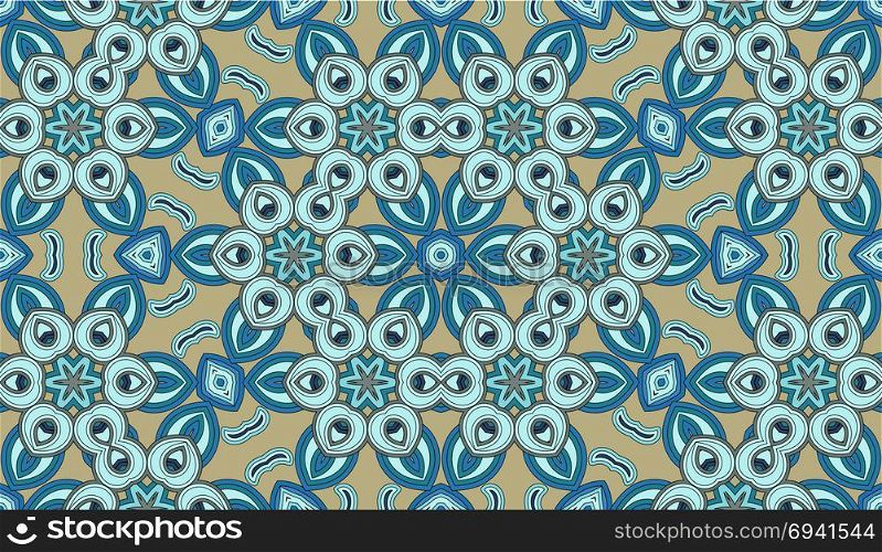 Seamless circular vector pattern. Colored decorative repainting background with tribal and ethnic motifs. Abstract floral geometric lace. Symmetrical flower ornament.