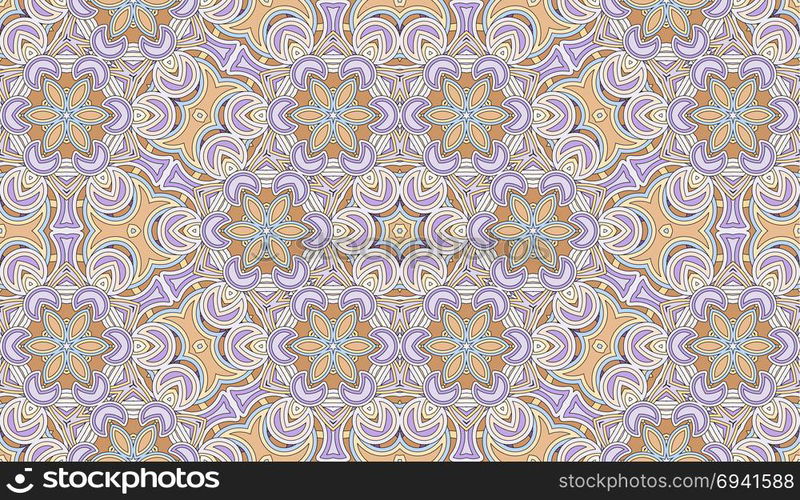 Seamless circular vector pattern. Colored decorative repainting background with tribal and ethnic motifs. Abstract floral geometric lace. Symmetrical flower ornament.