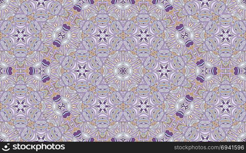 Seamless circular vector pattern. Colored decorative repainting background with tribal and ethnic motifs. Abstract floral geometric lace. Symmetrical flower ornament.