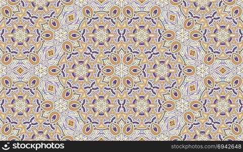 Seamless circular vector pattern. Colored decorative repainting background with tribal and ethnic motifs. Abstract floral geometric lace. Symmetrical flower ornament.