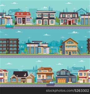 Seamless Cityscape Template. Seamless cityscape template with suburban houses and cottages of different construction vector illustration