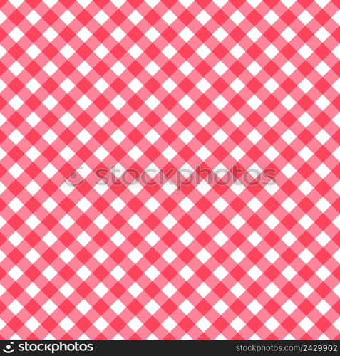 Seamless classic pattern background, red pastel diagonal overlapping stripes, vector red and white squares pattern for fabric tablecloths or umbrella gingham seamless