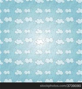 Seamless clouds and rain pattern. Vector illustration.