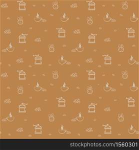 Seamless coffee. Coffee bean grinder. pot flower. Coffee beans pattern background, Seamless backgrounds and wallpapers for fabric, packaging, Decorative print, Textile, repeating pattern