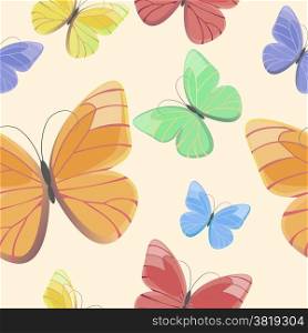 Seamless color pattern with flying butterflies drawnin vintage style