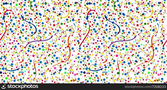 Seamless colorful background with colored streamer and colored confetti. Ideal for textiles, packaging, paper printing, simple backgrounds and texture.
