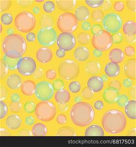 Seamless Colorful Bubbles Pattern on Yellow Background. Seamless Colorful Bubbles Pattern