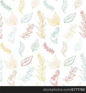 Seamless colorful pattern with leaves in vintage style. Seamless pattern for your design wallpapers, pattern fills, web page backgrounds, surface textures. Vector illustration