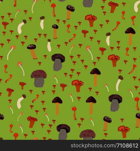 Seamless colorful pattern with mix mushrooms. Flat cartoon style. Vector illustration.. Seamless colorful pattern with mix mushrooms.