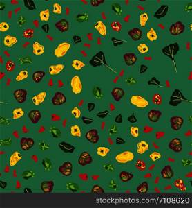 Seamless colorful pattern with mix vegetables. Flat cartoon style. Vector illustration. Seamless colorful pattern with mix vegetables.