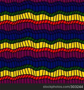 Seamless colorful pattern with zigzag and wavy lines, handmade vector