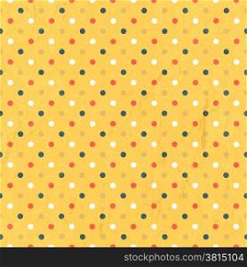 Seamless colorful polka dots pattern with textured layer, vector