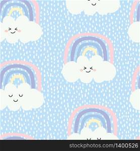 Seamless colorful rainbow and cloud illustration background. Childrens and baby pattern in vector. Seamless colorful rainbow and cloud illustration background pattern in vector