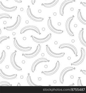 Seamless coloring pattern with bananas, small circles on white background. Pattern is suitable for children s coloring, T-shirt print design, notebook, album