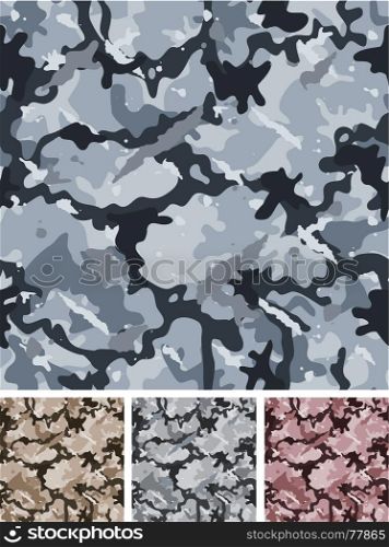 Seamless Complexe Military Night Camouflage. Illustration of a set of complex abstract military camouflage for night with shades for army background and nocturnal camo fight clothes wallpapers