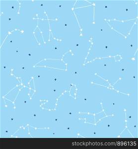 Seamless constellation stars vector pattern. Suitable for textile, print, decoration, clothes. Stars on night sky. Good night dreams. Pajamas design style. Children and kids decor. Sweet night wallpaper.