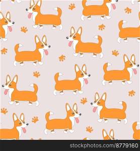 Seamless corgi pattern. Cartoon home pet, cute puppies for print, posters and postcard. Vector corgi animal background. Funny little doggy pattern. Corgi seamless pattern. Cartoon home pet, cute puppies for print, posters and postcard. Vector welsh corgi animal background. Funny little doggy pattern