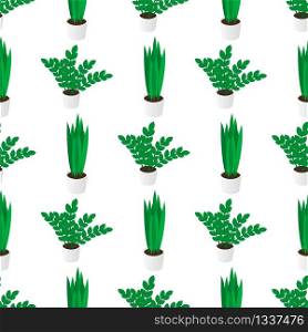 Seamless Creative Pattern of Potted Home Plants in Stand in Row on White Background. Houseplants Floral Texture for Fabric, Textile. Floral Botanical Ornament, Print. 3D Isometric Vector Illustration.. Seamless Creative Pattern of Potted Home Plants